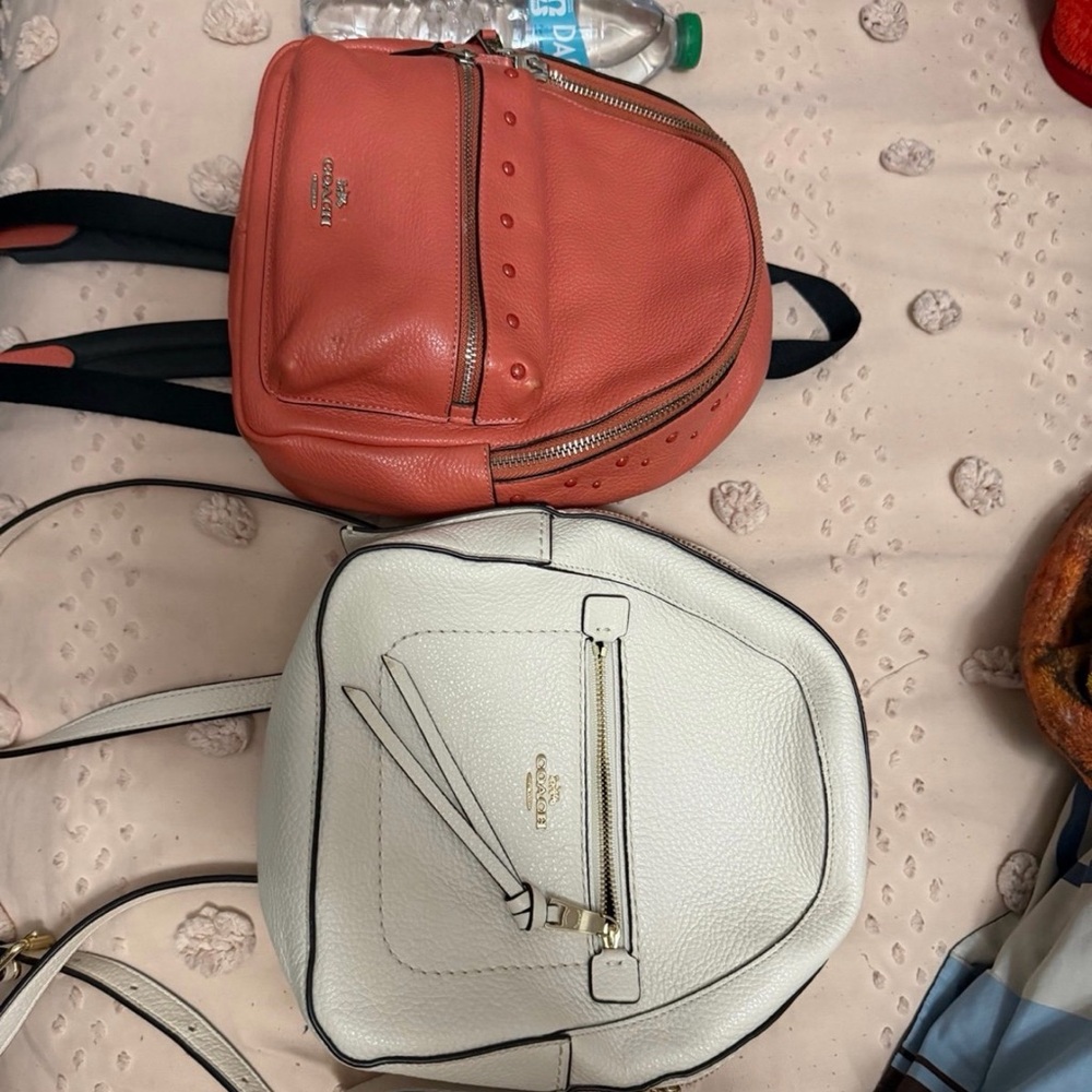 Coach Women's Leather Backpacks - Coral and Cream